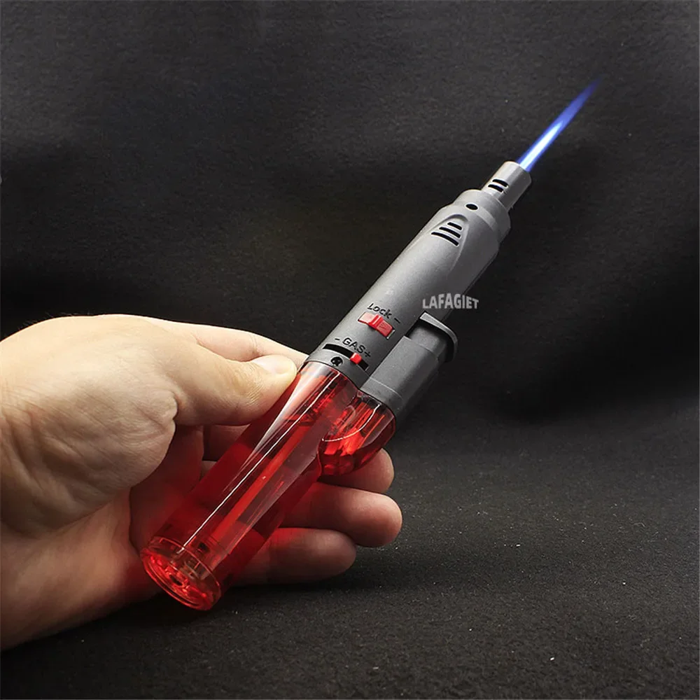 

Jet Flame Lighter Transparent Body Pen Inflatable Butane Gas Weld Lighter Adjustable Firepower Size Outdoor Portable Igniter