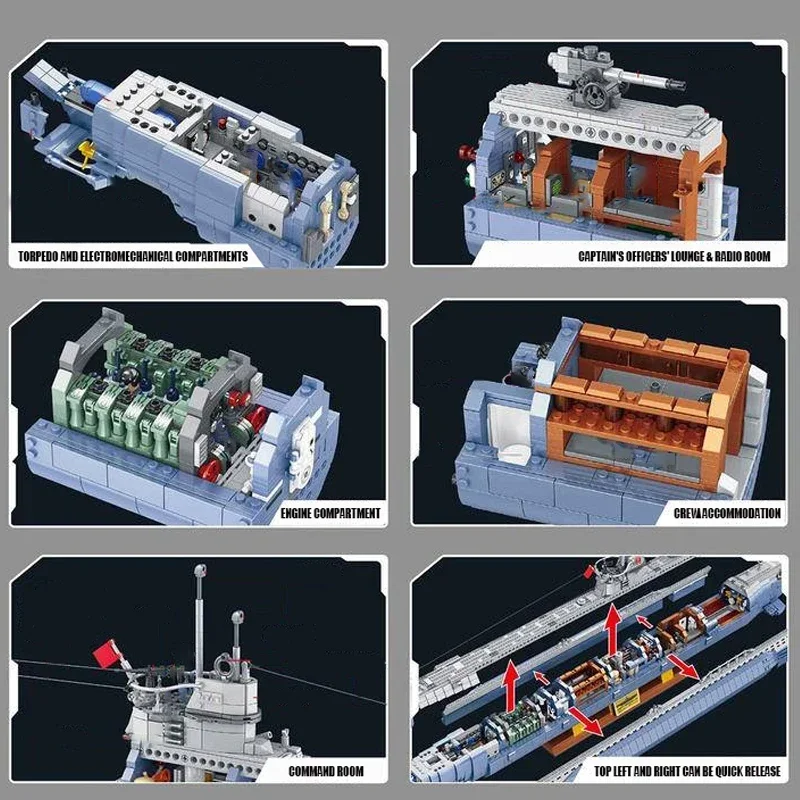 Military Weapon Panlos 628011 MOC Germany World War II VIIC U-552 Submarine U-boat Model 6172PCS Building Block Brick Puzzle Toy