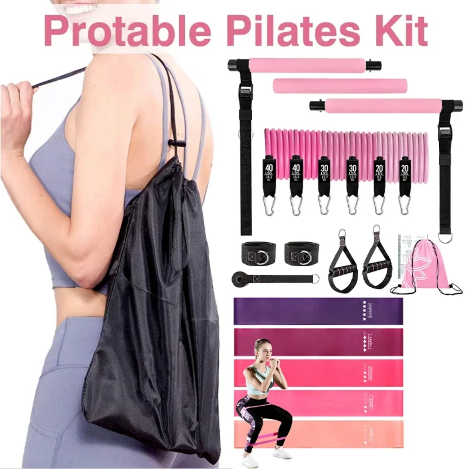 New Pilates  Kit with Resistance Bands Set Bodybuilding Elastic Bands  Fitness Sports Pull Rope Fitness Stick Workout Band