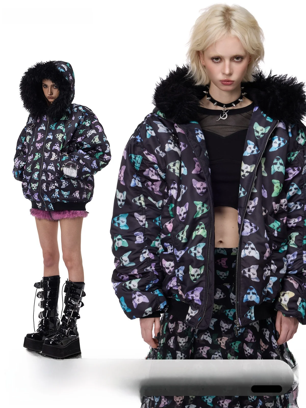 

Зимнее пальто PINKSPINK26AW Pl Concept из хлопка с металлическим меховым воротником, свободного кроя, в уличном стиле