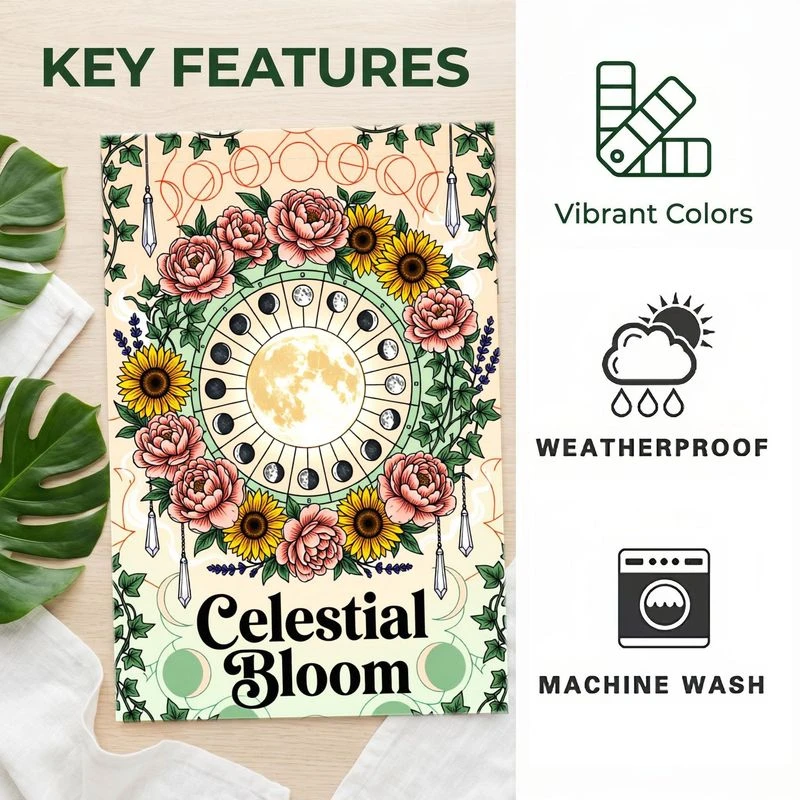 1pc Celestial Bloom Moon Phase Floral Garden Flag Vintage Botanical Outdoor Yard Decor Weatherproof and Machine Washable Vibrant