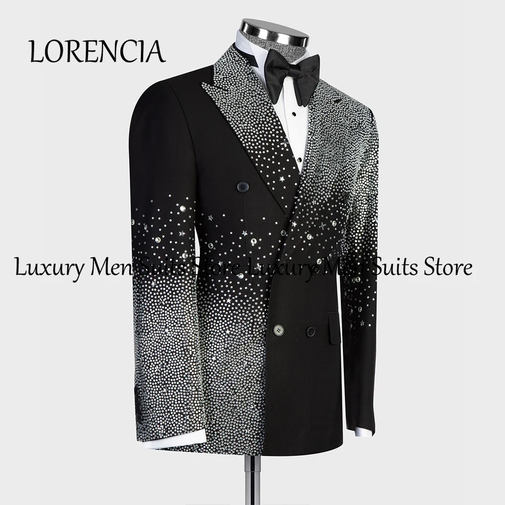 

Luxury Sparkly Crastal Suits for Male 2 Pieces Double Breasted Wedding Groom Tuxedos Customized Blazer Pants robe mariage femme