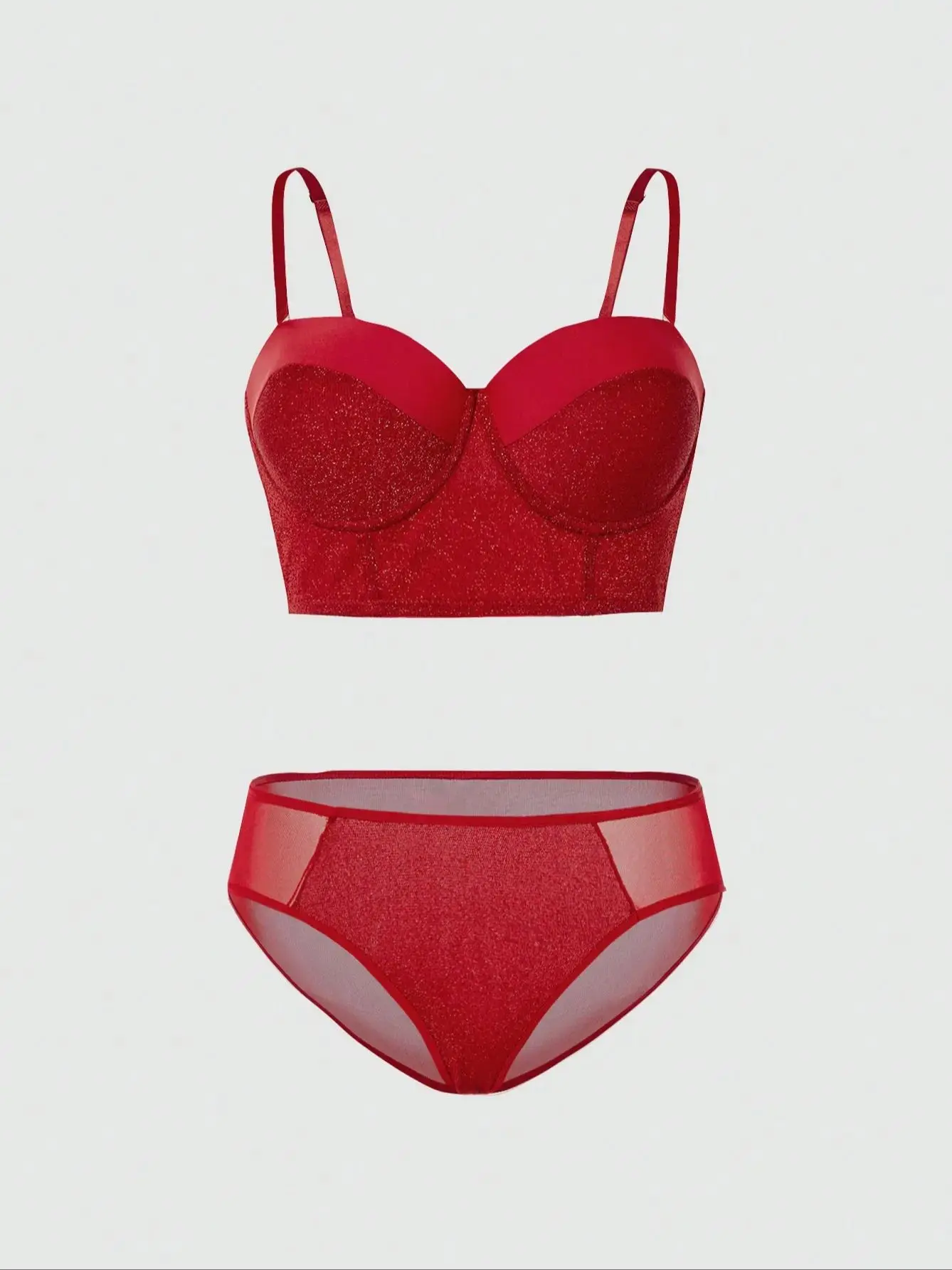 Viomisha Sexy Lingerie Set Red Sequin Underwear Panty Set Underwire Push Up Bra Solid Bras & Briefs Sets 70B-85B