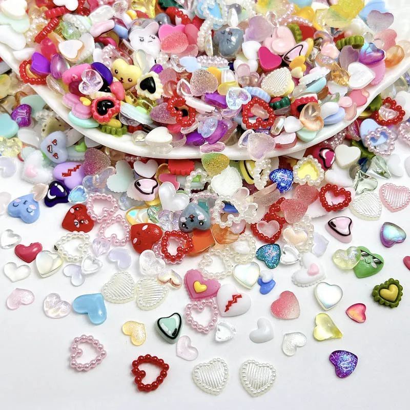 50PCS Random Mixed Resin Flowers Heart Nail Art Charms Colorful Bow Lollipop Marine Creature Nail Decoration Accessories DIY