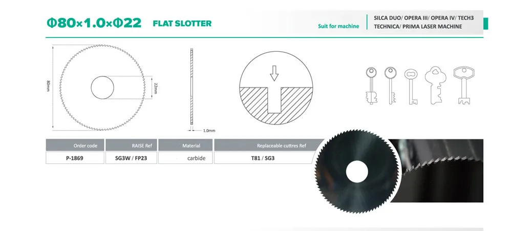 Podnieś carbide 80x22x1.0mm frezowanie krawędzi bocznych frez z węglików spiekanych SG3W do SILCA OPERA TARGA 2000 cięcie kluczy maszyna