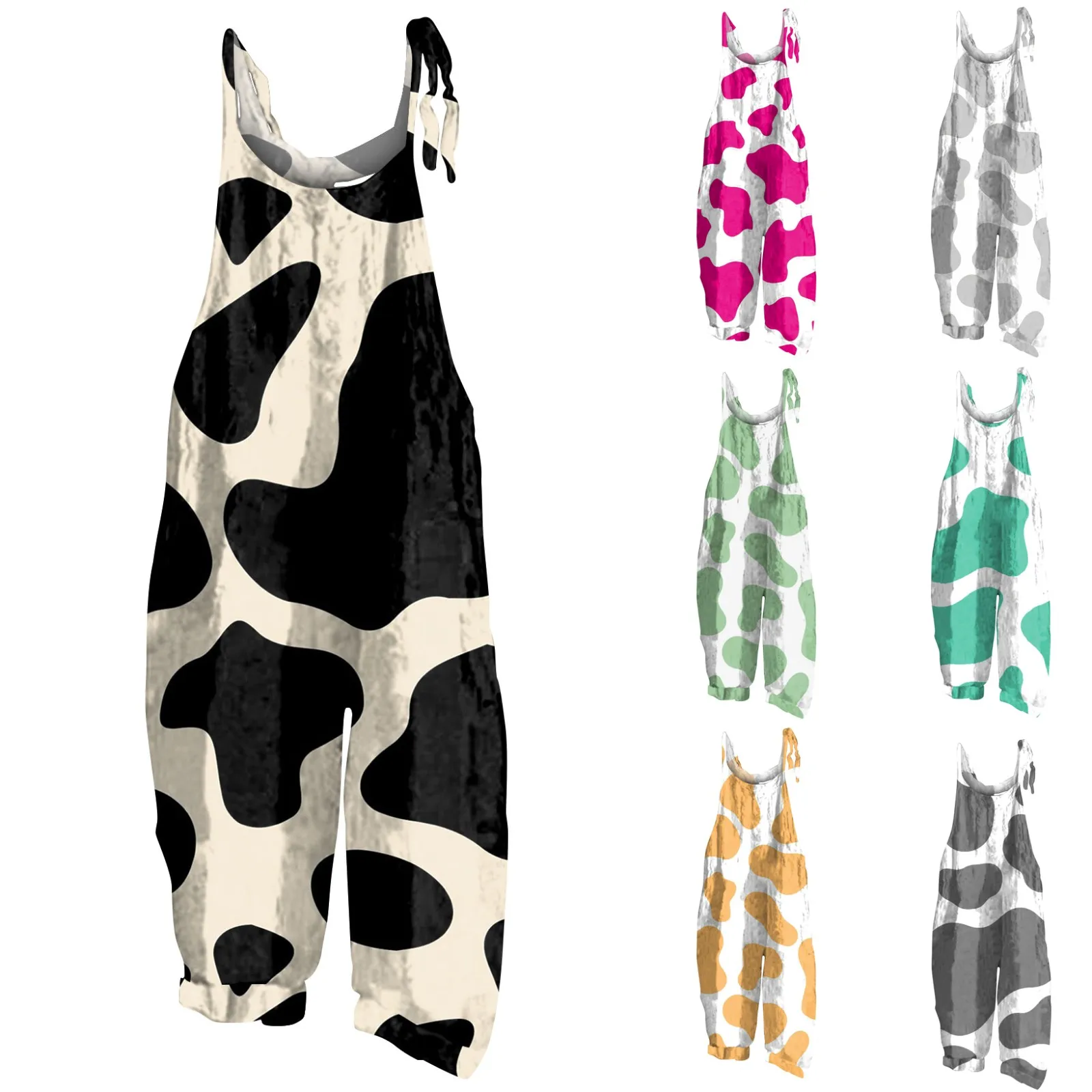 2023 Summer Long Jumpsuit Women Overalls Cow Print Jumpsuit Ladies Jump Suit Romper Overalls For Women