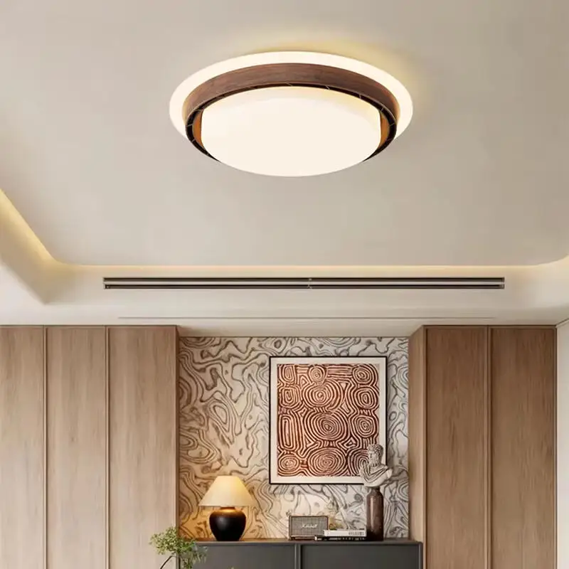 LED Bladeless Fan Light Walnut Color White Bedroom Invisible Leafless APP Remote Control Dimming Room Decor Sealing Fan Lamp