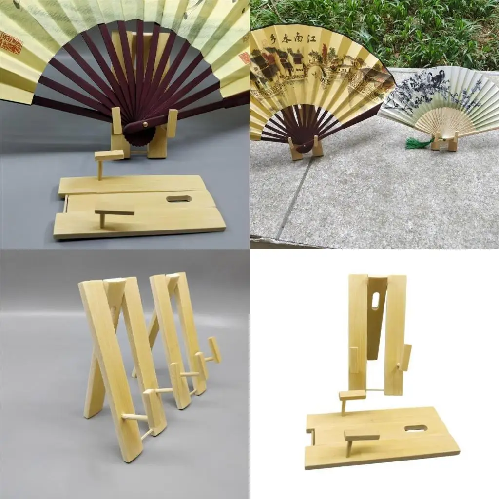

652F 2Pieces Chinese Folding Fan Holder Stand Hand Fan Display Rack for Artistic Home Table Centerpieces Decoration