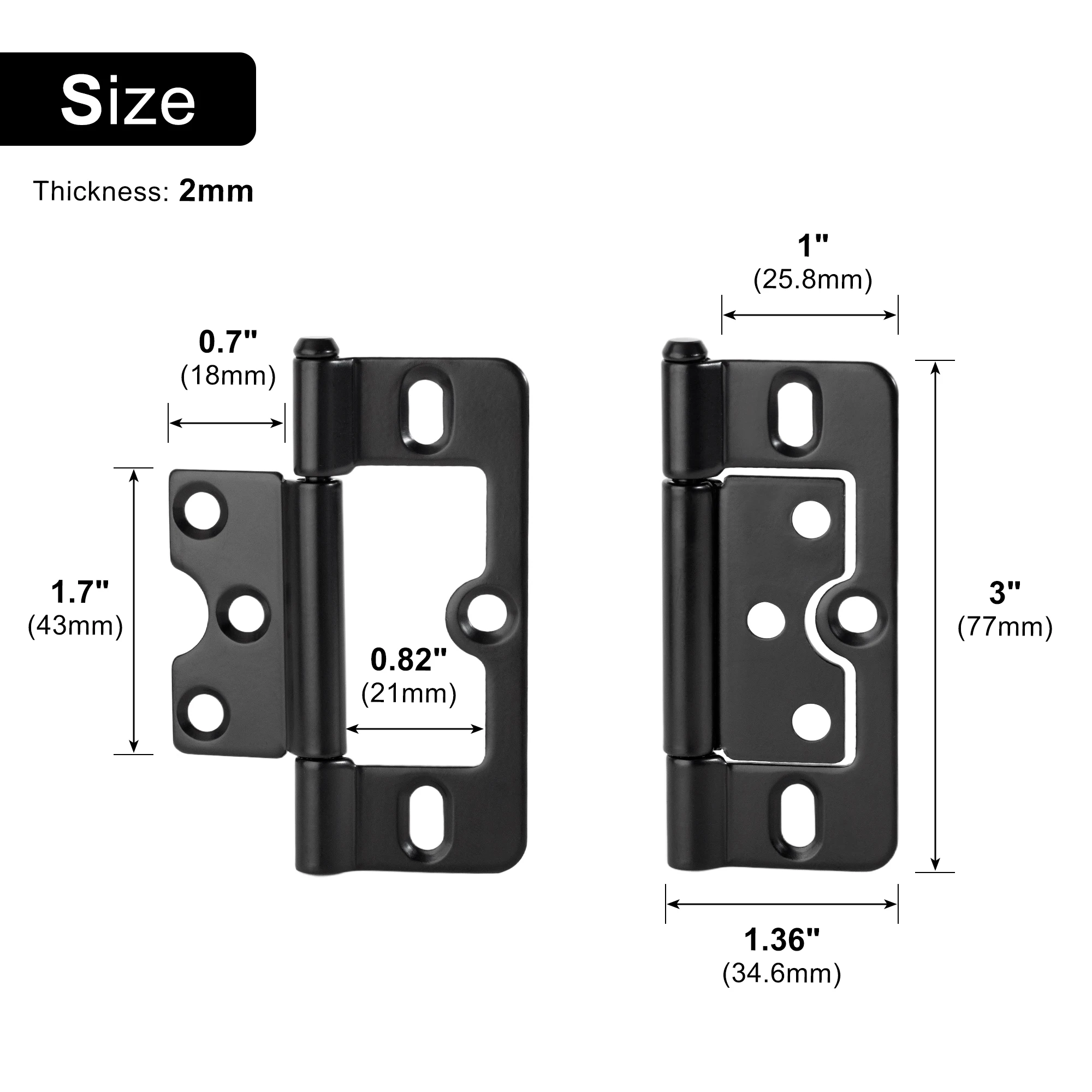 2pcs Metal Door Hinges Cabinet Doors Windows Wooden Box Flat Hinge Home Furniture Hardware Accessories