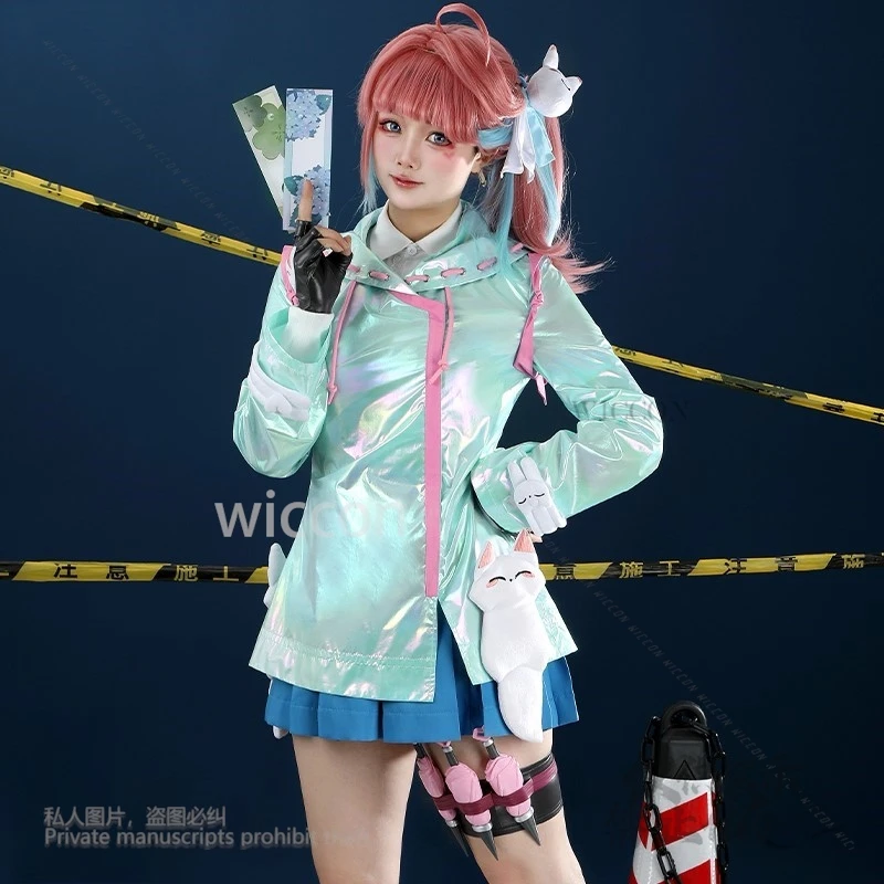 

Game Over Cosplay wa tch Rai ny Day Kiriko's Coat Costume Raincoat Cosplay Outfit Skin Blue Skirt Halloween Party Suit Uniform