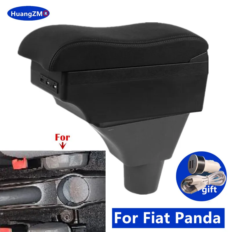 For Fiat Panda Armrest Box for Fiat Panda II 2 Armrest Box Center Storage Box Interior Retrofit USB Charging Car Accessories