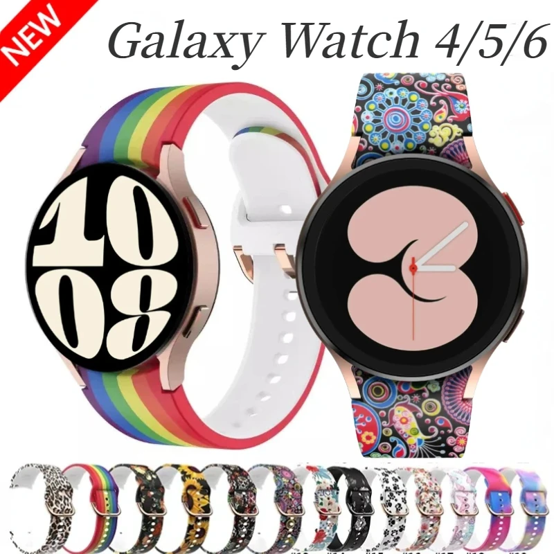 Printed Silicone Strap For Samsung Galaxy Watch 4/5/6/7 40mm 44mm 5Pro 45mm Color Bracelet Band Watch 6/4 Classic 47mm 46mm Belt