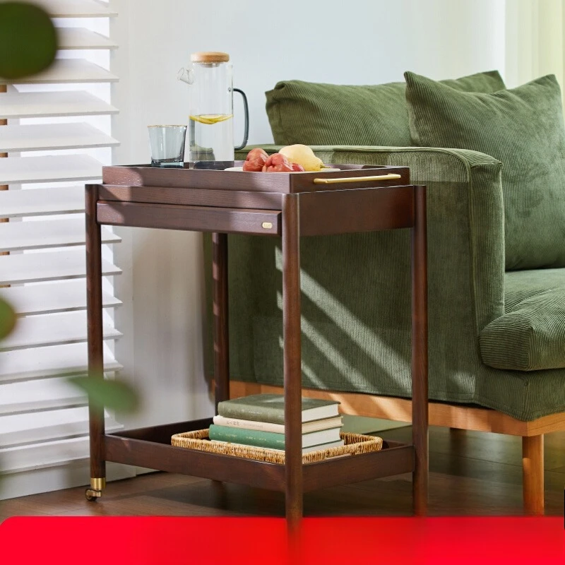 

Solid wood retro dining side cabinet kitchen rack cabinet removable trolley locker