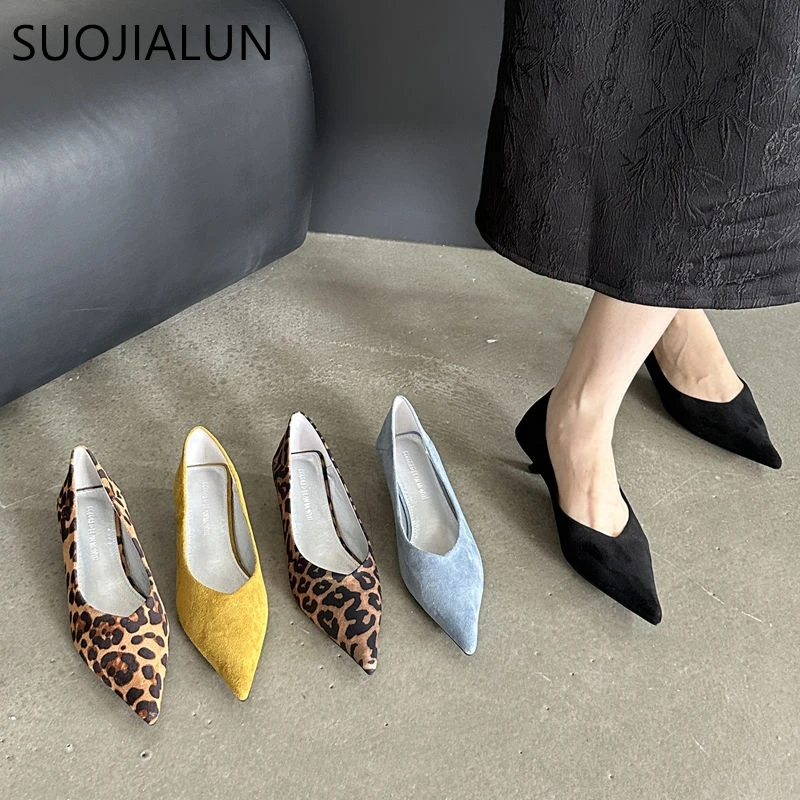 SUOJIALUN Women Pumps Shoes Fashion Pointed Toe Shallow Slip On Ladies Eelgant Dress Pumps Shoes Thin Low Heel Single Shoes