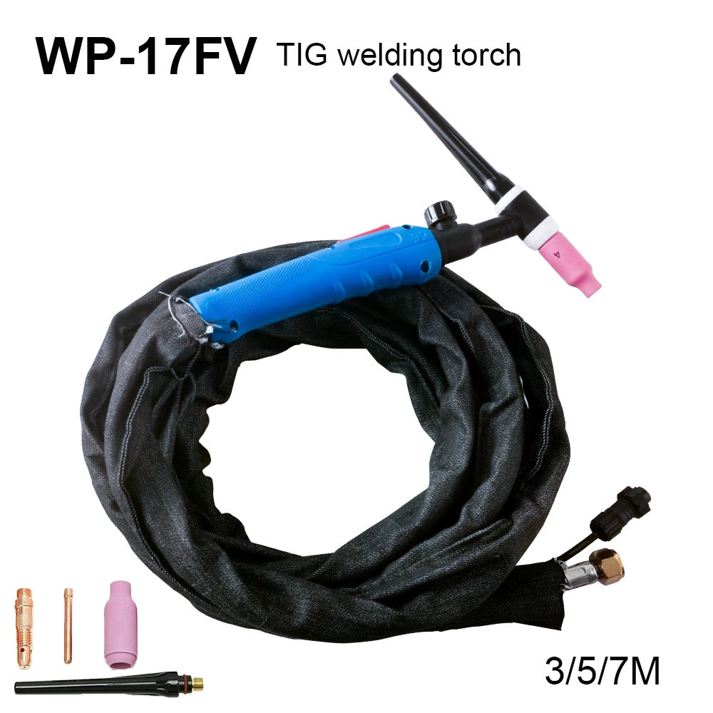 

TIG Argon Arc Welding Machine TIG200A Welding Torch WP-17FV Flexible Valve Blue Cable Length 3/5/7M With Consumables