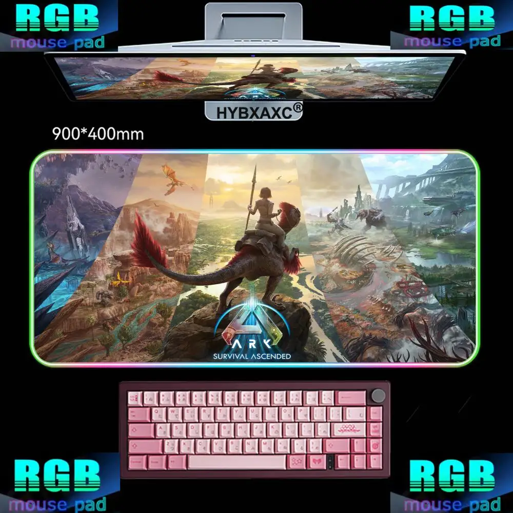 Alfombrilla de Ratón HYBXAXC de 800X400MM, Alfombrilla de Ratón RGB para Juegos, Alfombrilla de Escritorio HD para Gamers, Alfombrilla de Ratón RGB XXL con Luz LED, Ark Survival Evolved