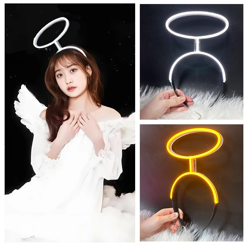 Kawaii Cupidon ange bandeau lumineux bandeau circulaire lumineux néon brillant cerceau de cheveux femmes accessoires ange Cosplay accessoires