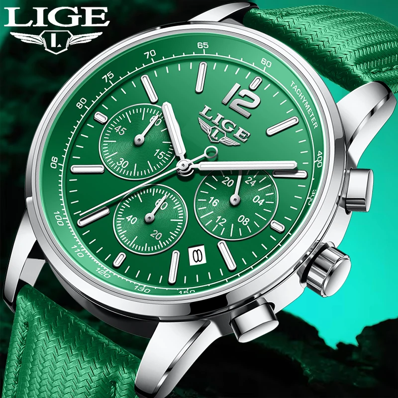 LIGE Casual Lederuhr für Herren, Militär, Sport, wasserdicht …