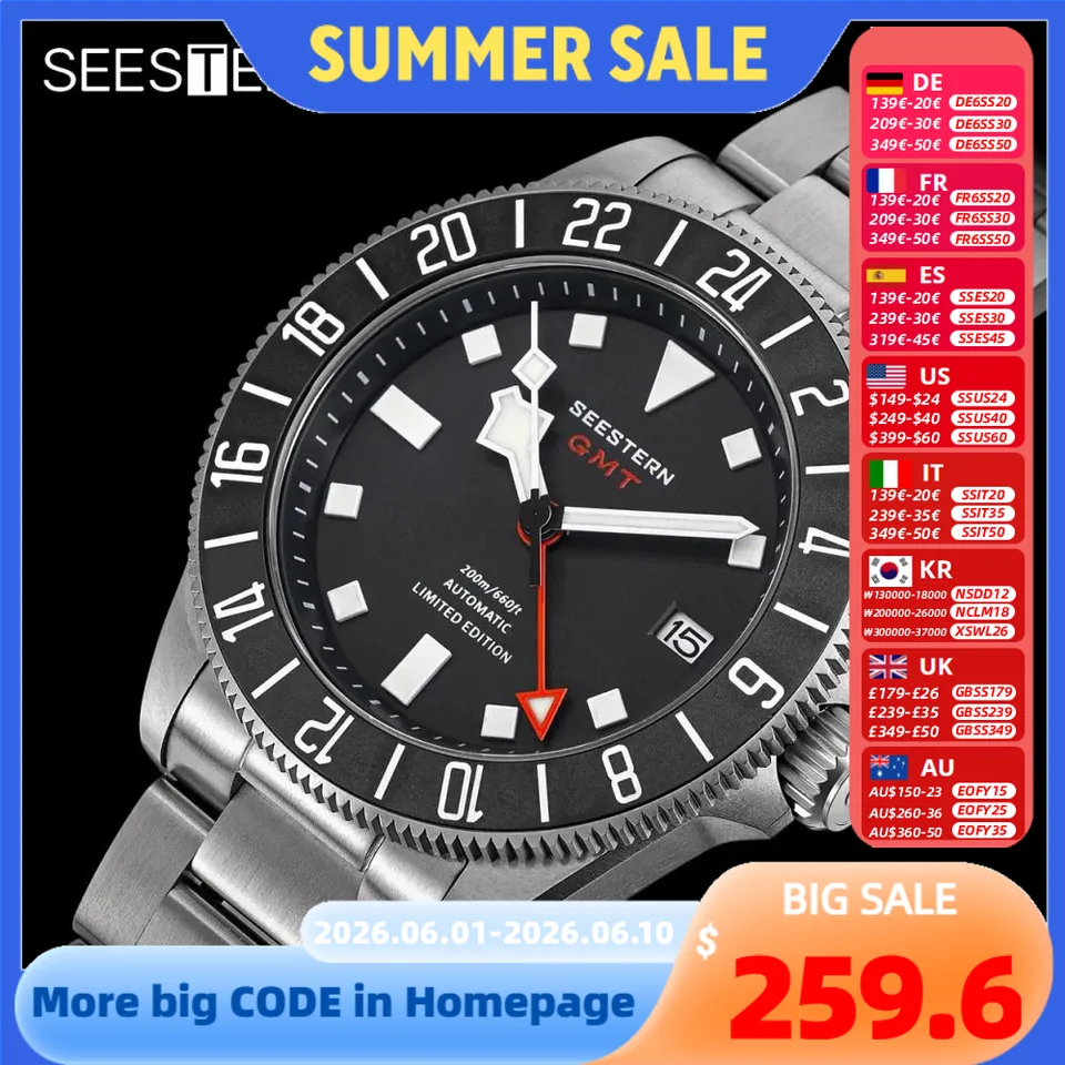 SEESTERN Diver Man Watch Titanium Automatic GMT Mechanical