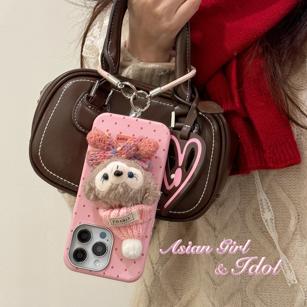 Christmas Phone Case Plush sherry Wool Hat Doll For Iphone 16 15 Pro max Phone Case 14 13 Pro max Anime Kawaii