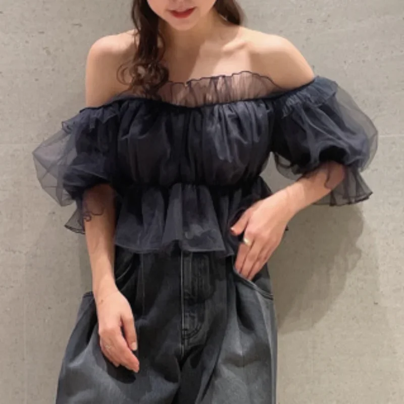 Ruffles Slash Neck Shirts Blouses Feminino sexy Off Shoulder Blusas Mujer Aesthetic Shirt Tops Spring Summer Clothes Women