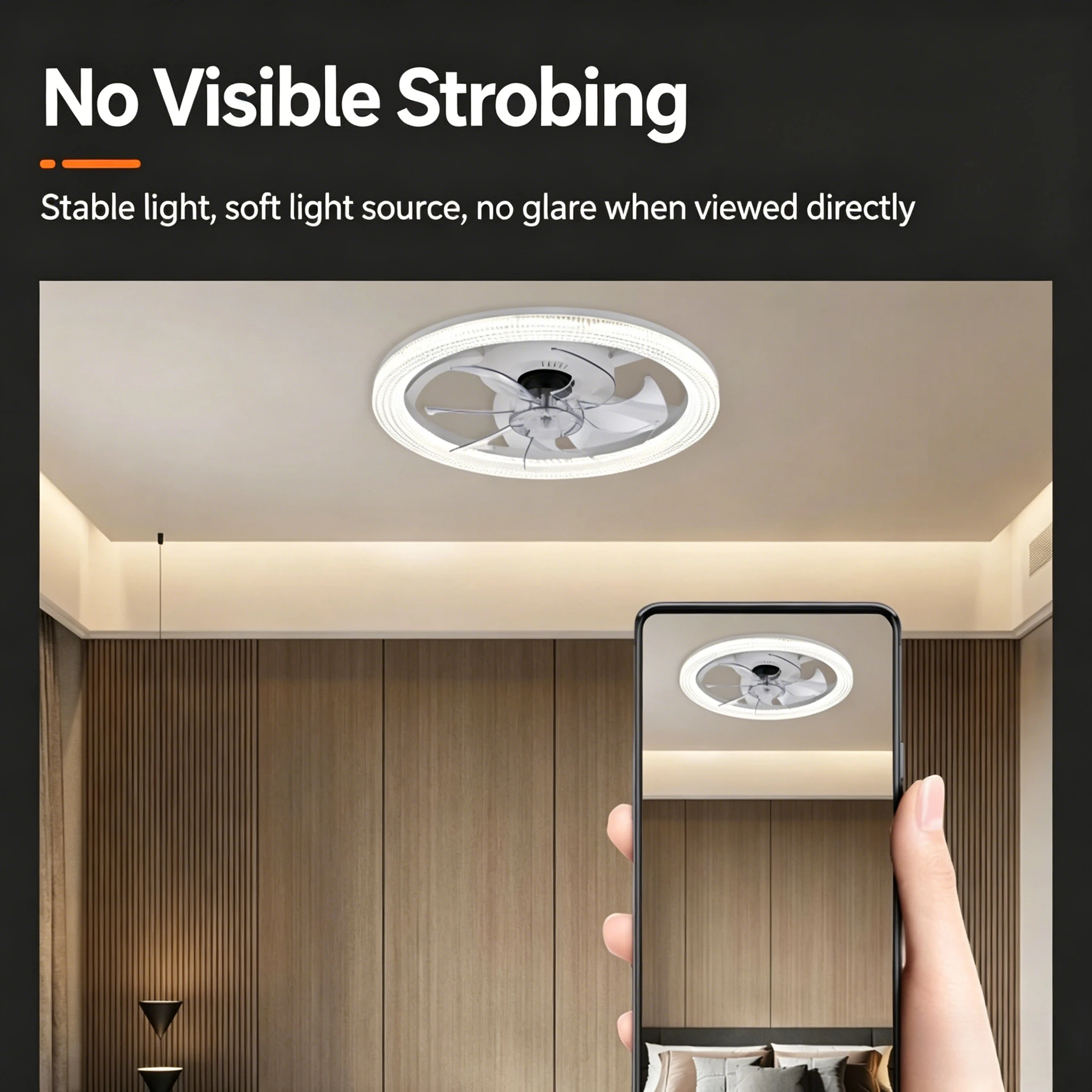 Ceiling Fan with Light 360° Oscillating, Remote & Wall Control, Bluetooth APP, 3-Color Dimmable LED Fan Light for Bedroom