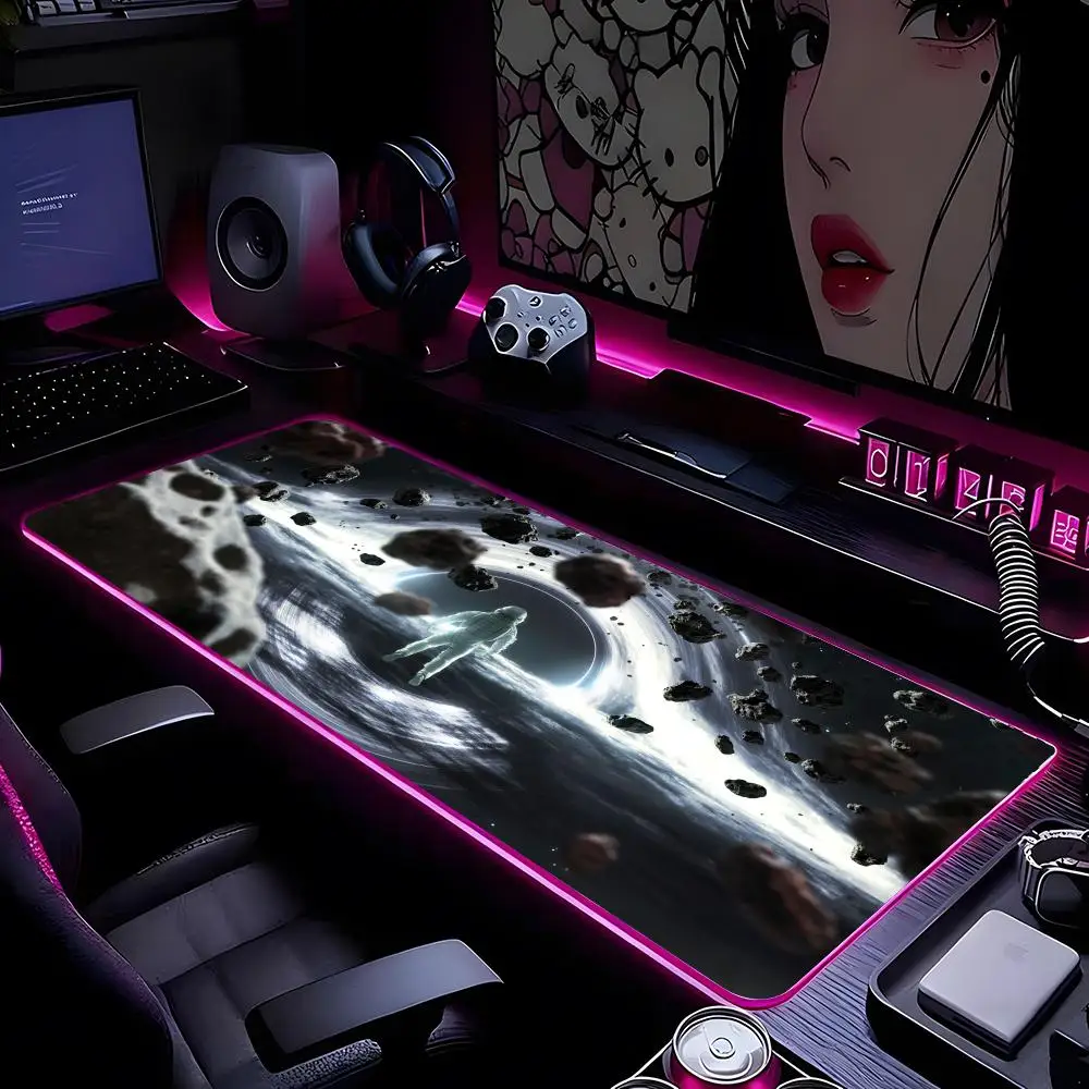 

Коврик для мыши с черным отверстием и астронавтом, коврик для мыши с HD-печатью, компьютерный геймерский запирающийся край, нескользящий коврик для мыши RGB XXL90x40 см, клавиатура, ПК D