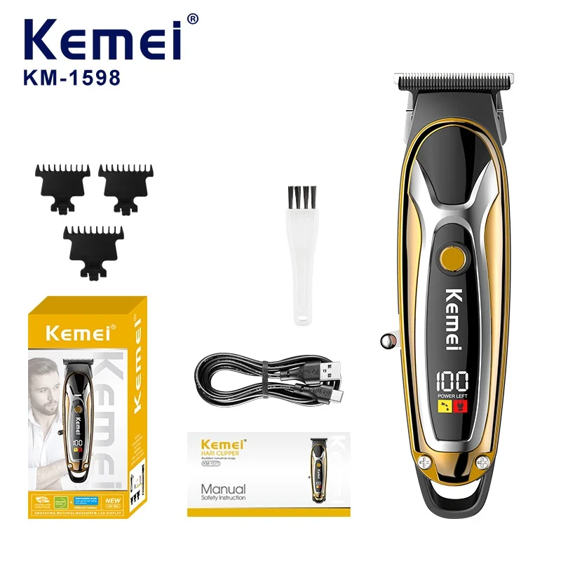 KEMEI Km-1598 Electric Men's Beard Trimmer Cordless Hair Clipper Usb Powered Hair Trimmer Made In China