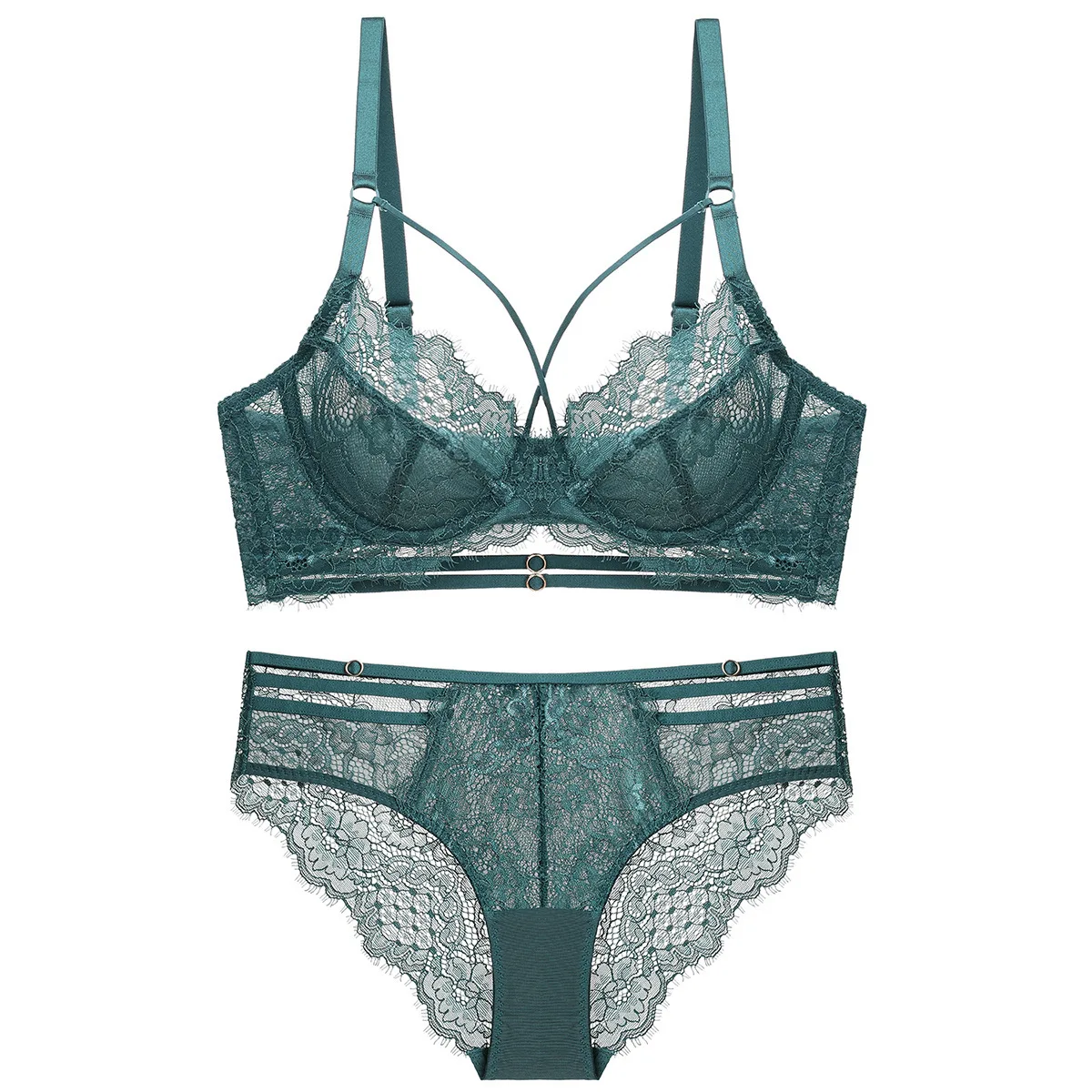 

Large Bust Bra Set Sexy Lace Ultra-Thin Padding Transparent Bra Women's Underwear casual Pure Desire Backless Sleeveless MHFW
