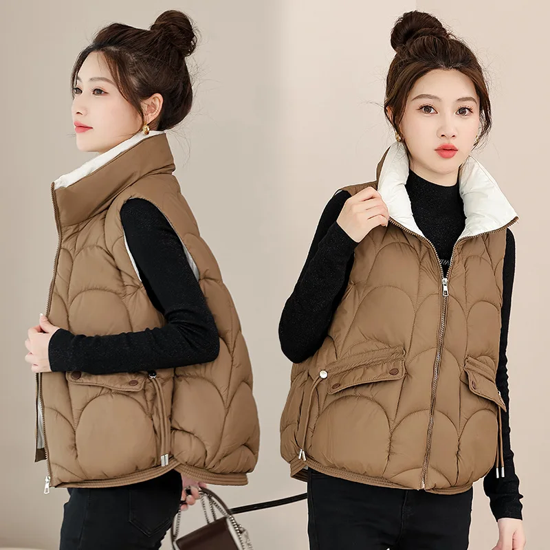 

New Winter Down Cotton Vests Jacket Women Korean Short Sleeveless Warm Female Waistcoat Jacket Parkas Top Ladies