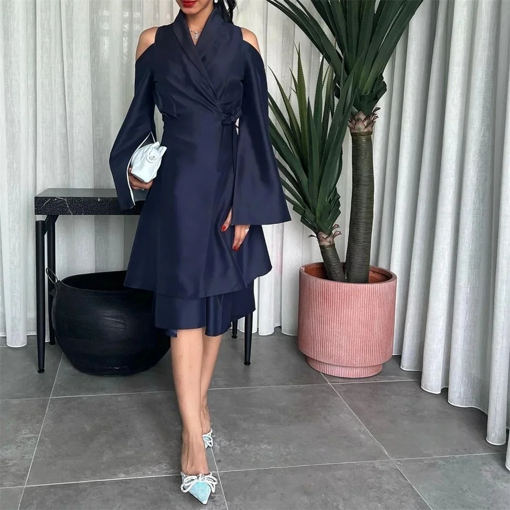 

Navy Blue Halter Short Bespoke Occasion Gown Evening Dresses Pastrol Unisex Jersey Retro Dubai Saudi Arabic Prom Customized