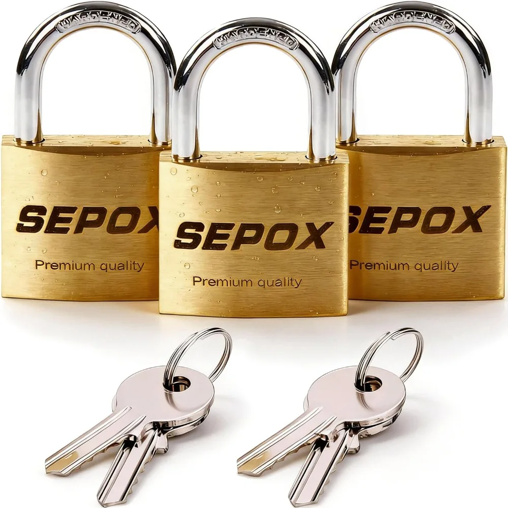 

3Pcs Pack Heavy-Duty Solid Brass Padlocks with Same Keys 4Pcs, Weather Proof Body 40mm 1-9/16", Anti-Rust & Anti-Cut Shackle, Outdoor Lock & Key, Keyed Alike for Gates, Shed, Fence, Gym Locker