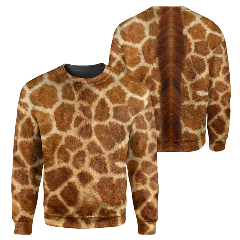 

3D Printed Animal Skin Pattern Sweatshirt For Men Tiger Zebra Giraffe Graphics Pullovers Casual Round Neck Long Sleeve Hoodies