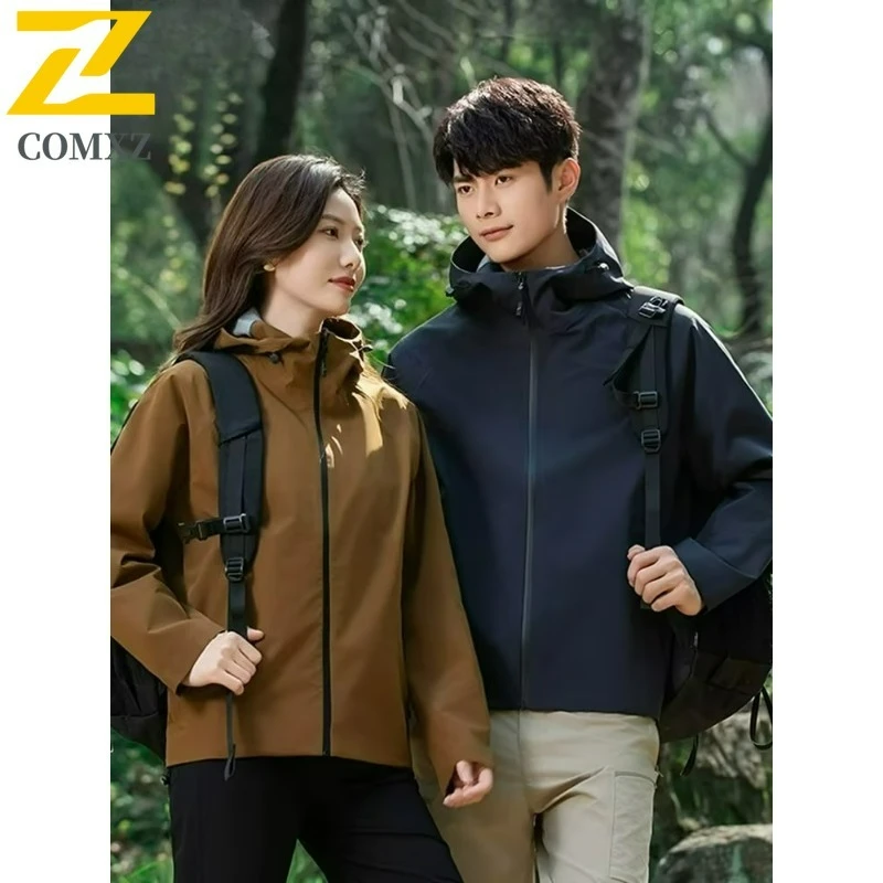 

COMXZ уличная куртка с капюшоном 2025 мужская простая мотоциклетная куртка для пешего туризма и путешествий повседневный стиль ветрозащитная прочная осенняя одежда на молнии