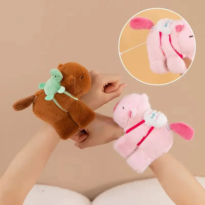 Capybara Clap Circle Toys Slap Snap Wrap Wristband Bracelet Stay Wire Rotate Tail Capybara Plush Doll Hand Ring Fun Circles Gift