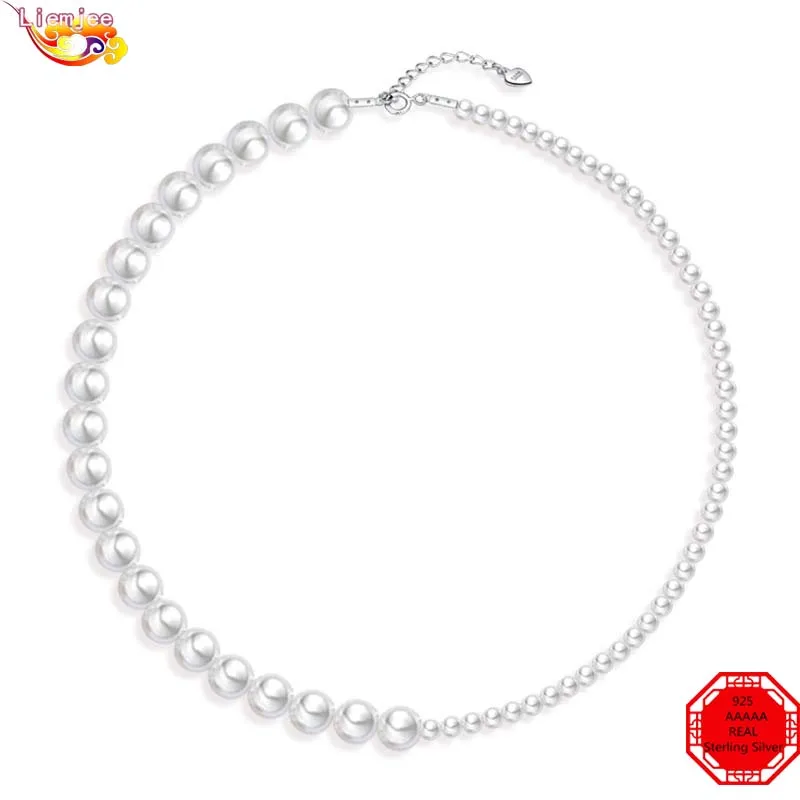 Liemjee Fashio Personality Party 925 Sterling Silver Wedding Jewelry Round Beads Pearls Necklace For Women Feature Charm Gift