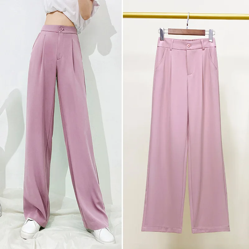 Tailored Pants Summer Wide Leg Trousers Women High-waist Thin Anti-wrinkle Narrow Version Khaki Drape Straight-leg White Bottom