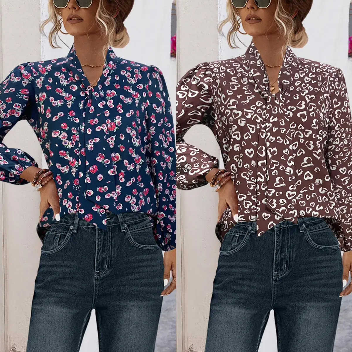 

Женская свободная блузка-рубашка с принтом и воротником-стойкой, длинная, из полиэстера, для весны и лета, повседневная, для работы