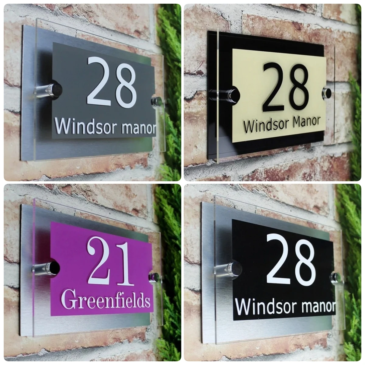 

Modern art house number residential address street name laser cut acrylic glass effect metal effect sign board 300mm x 200mm