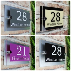 Modern art house number residential address street name laser cut acrylic glass effect metal effect sign board 300mm x 200mm