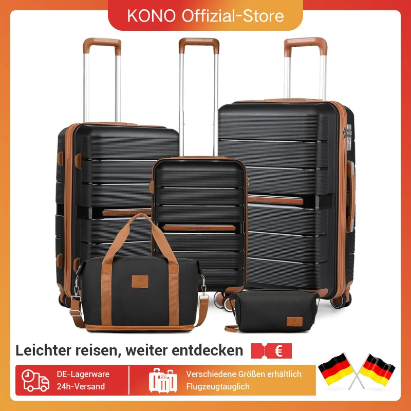 Polypropyleen Stijve Lichtgewicht Koffer Met Tsa-Slot (5-delig, Zwart) Britse Reizigersbagageset Met Reistas Koffer