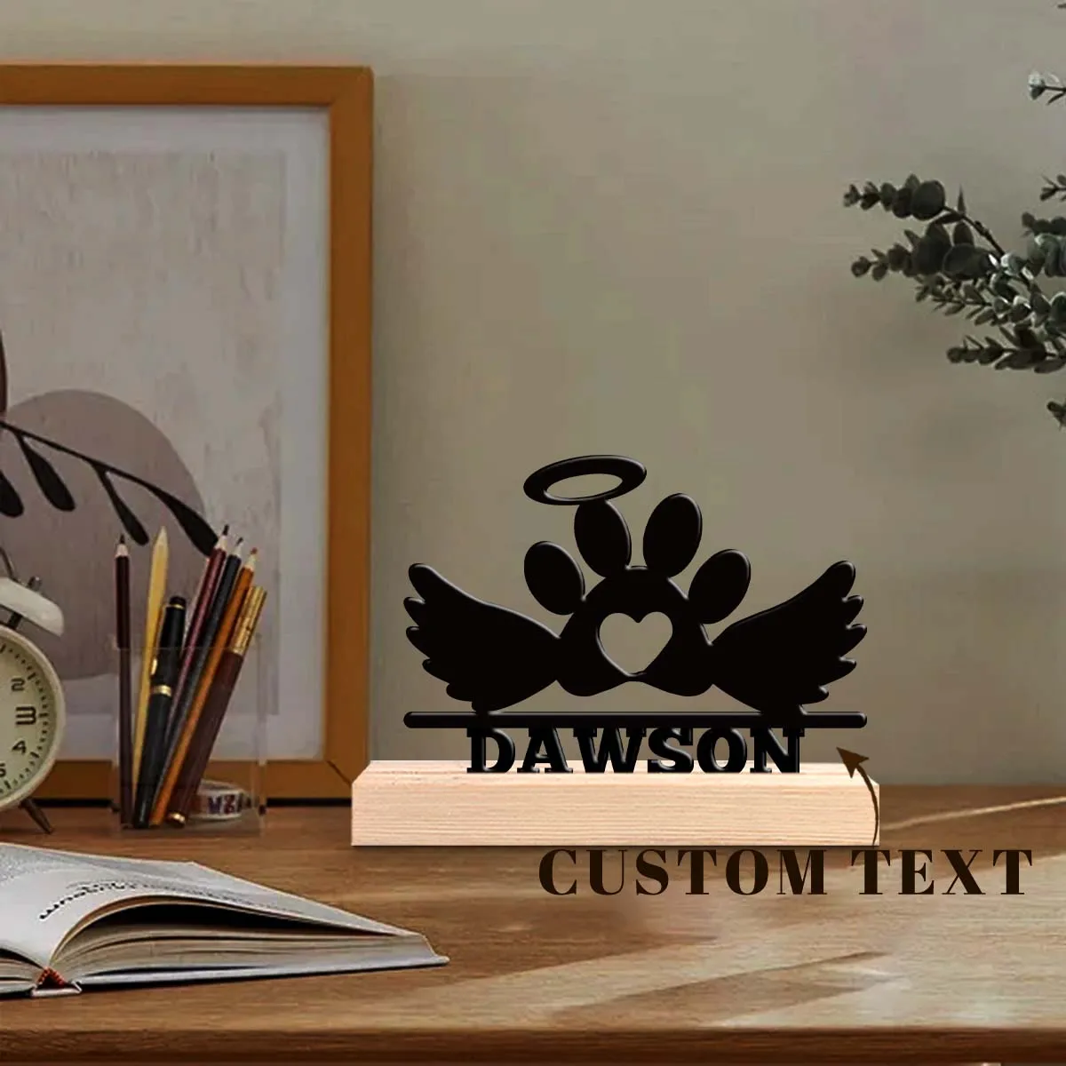 1pc Metal Ornaments with Customizable Names Custom Content Equipped with Wooden Base Home and Office Decorations,Christmas Gifts