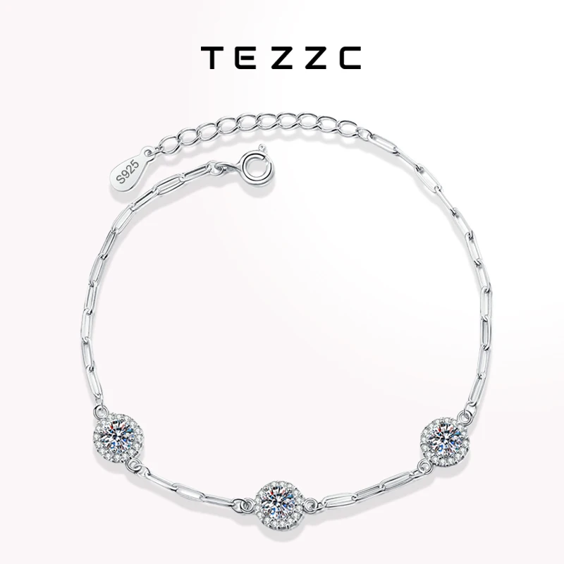 

Tezzc D Color 0.5ct Round Moissanite Bracelet for Women White Gold Plated 925 Silver Pass Diamond Tester Bracelets Fine Jewelry