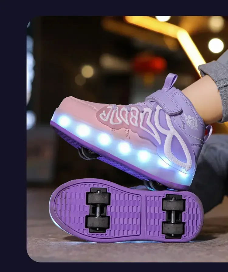 Roller Skate Shoes Kids Sport 4 Wheels Sneakers Boys Girls Led Light Up Boots Children Gift Game Outdoor Roller Skating Footwear