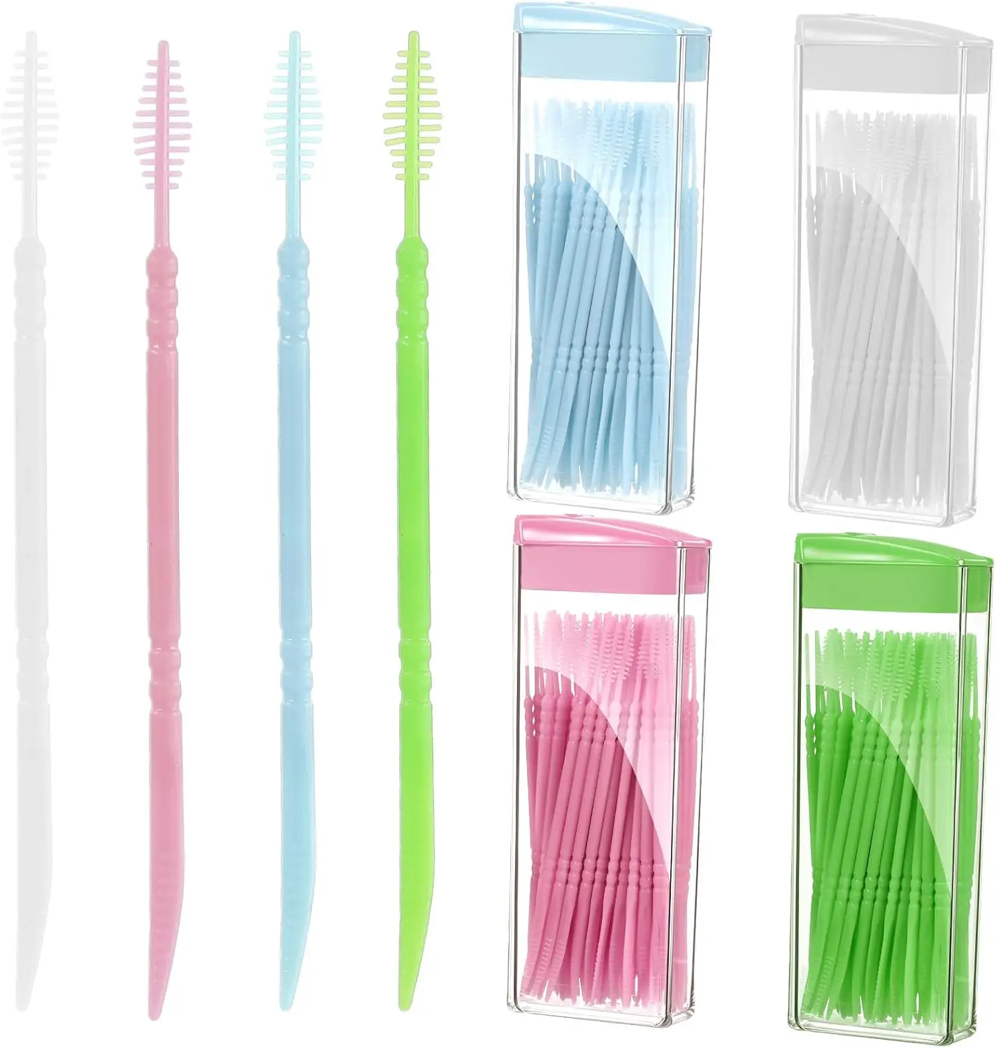 

Plastic Double Head Toothpick, Doctors Brush Picks for Teeth, Double Floss Picks Plastic Bristle 2-in-1 Dental Floss Interdental