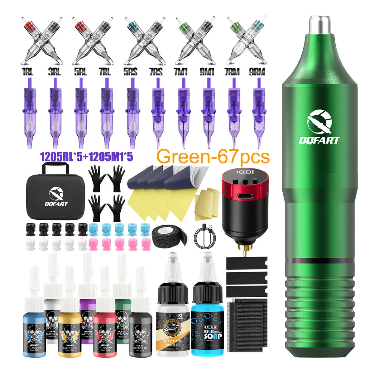 

DQFART tattoo kit Rotary Wireless Tattoo Machine Kit Complete Tattoo Set Includes 10PCS Cartridge Needle 7 INK for beginners
