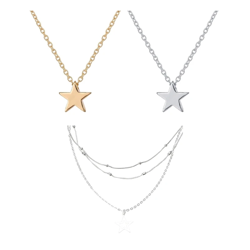 para cuello aleación con estilo, cadena clavícula con dije estrella para mujer, regalos multicadena