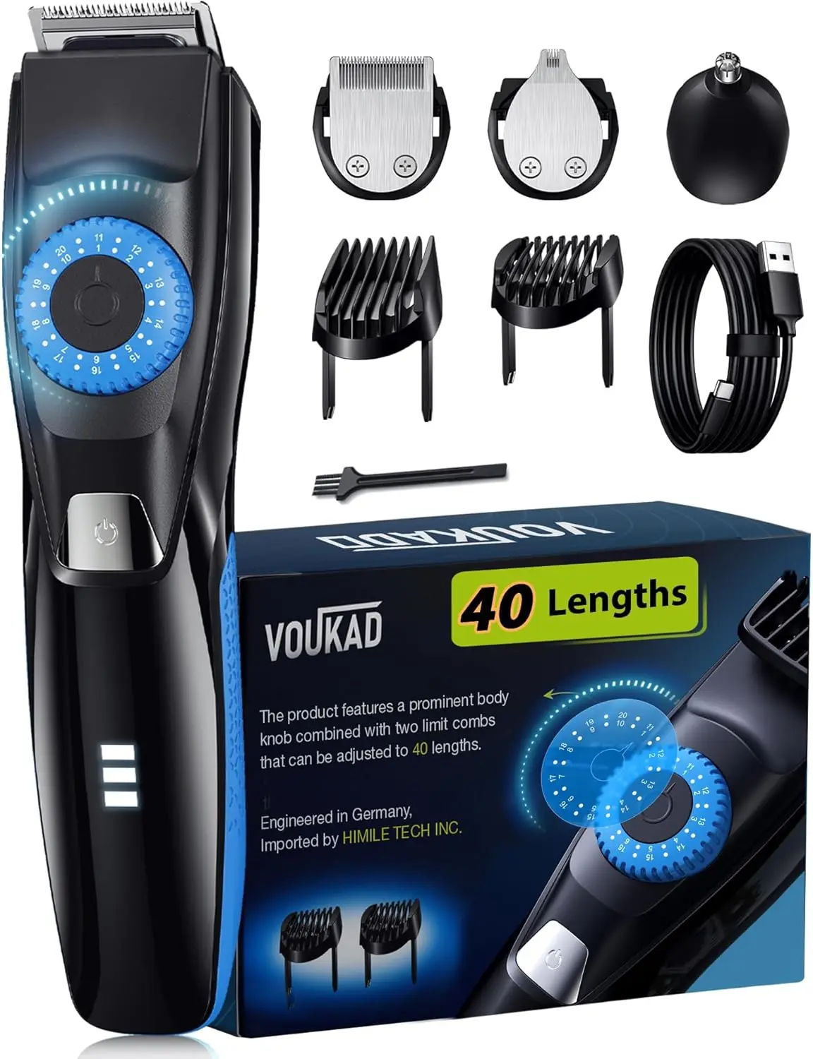 

Men's Cordless Beard Trimmer, 120-Min Runtime, 40 Precision Settings, IPX7 Waterproof with Detailer & Nose Trimmer