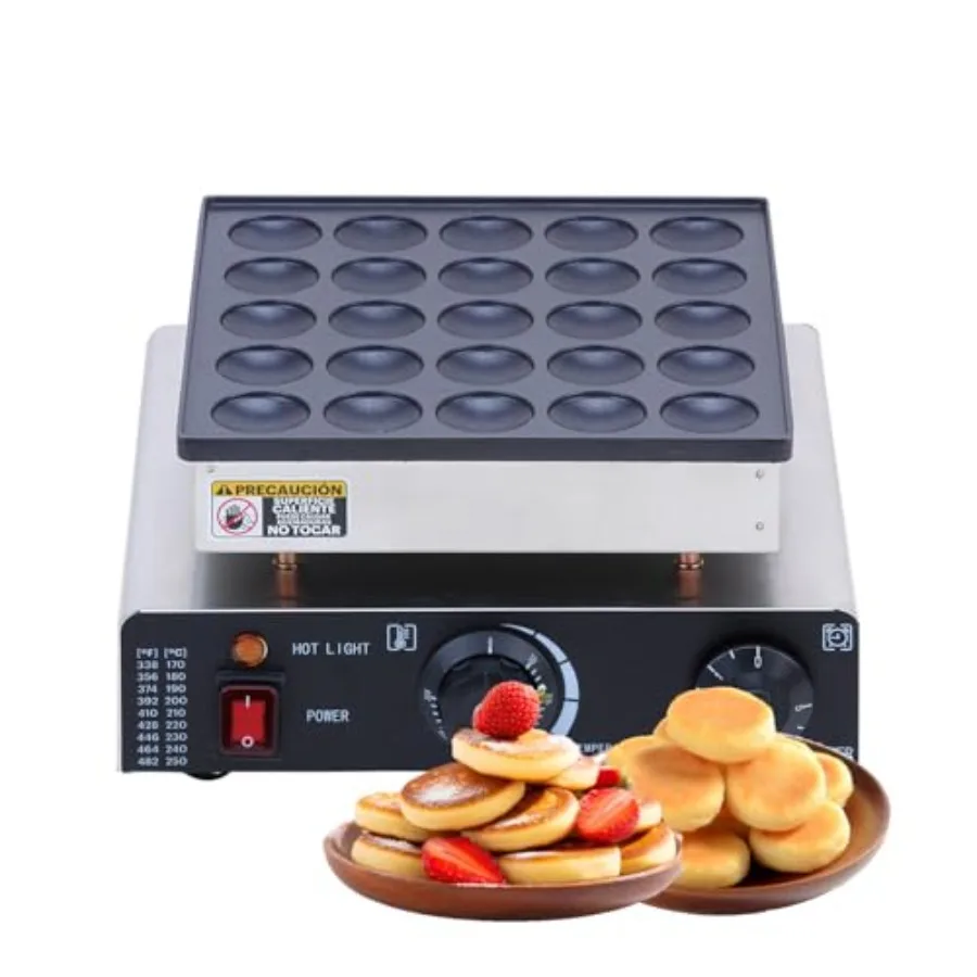 

Commercial Electric Poffertjes Grill Silver and Black Stainless Steel 25 Cavities Temperature Control 1700W Mini Dutch Pancake