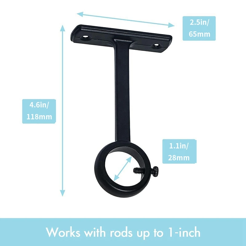 Ceiling Mounted Curtain Rod Brackets, Heavy Duty Ceiling Bracket For 1 Inch Curtain Rod Holder(Set Of 2, Black)